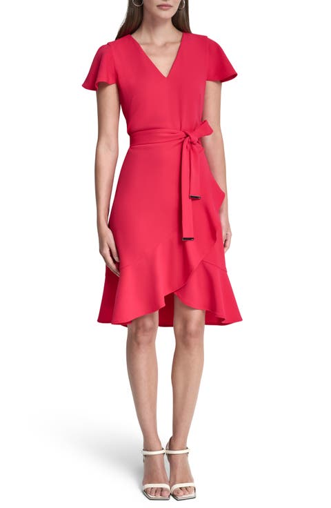 Short Sleeve Tulip Hem Fit & Flare Dress