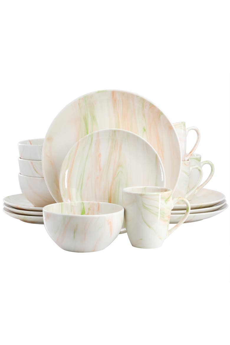 Fine Marble 16 Piece Porcelain Dinnerware Set, Main, color, Multi