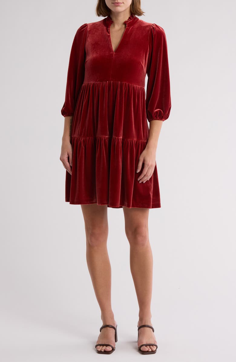 Vince Camuto Ruffle Velvet Trapeze Dress, Main, color,
