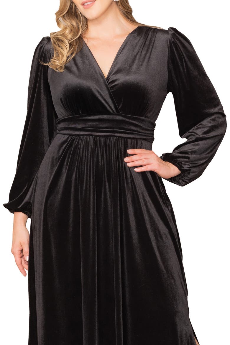 Vivienne Long Sleeve Velvet Gown, Alternate, color, ONYX