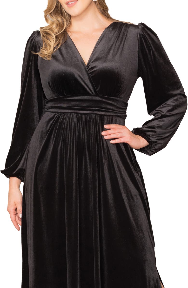 Kiyonna Vivienne Long Sleeve Velvet Gown, Alternate, color, Onyx