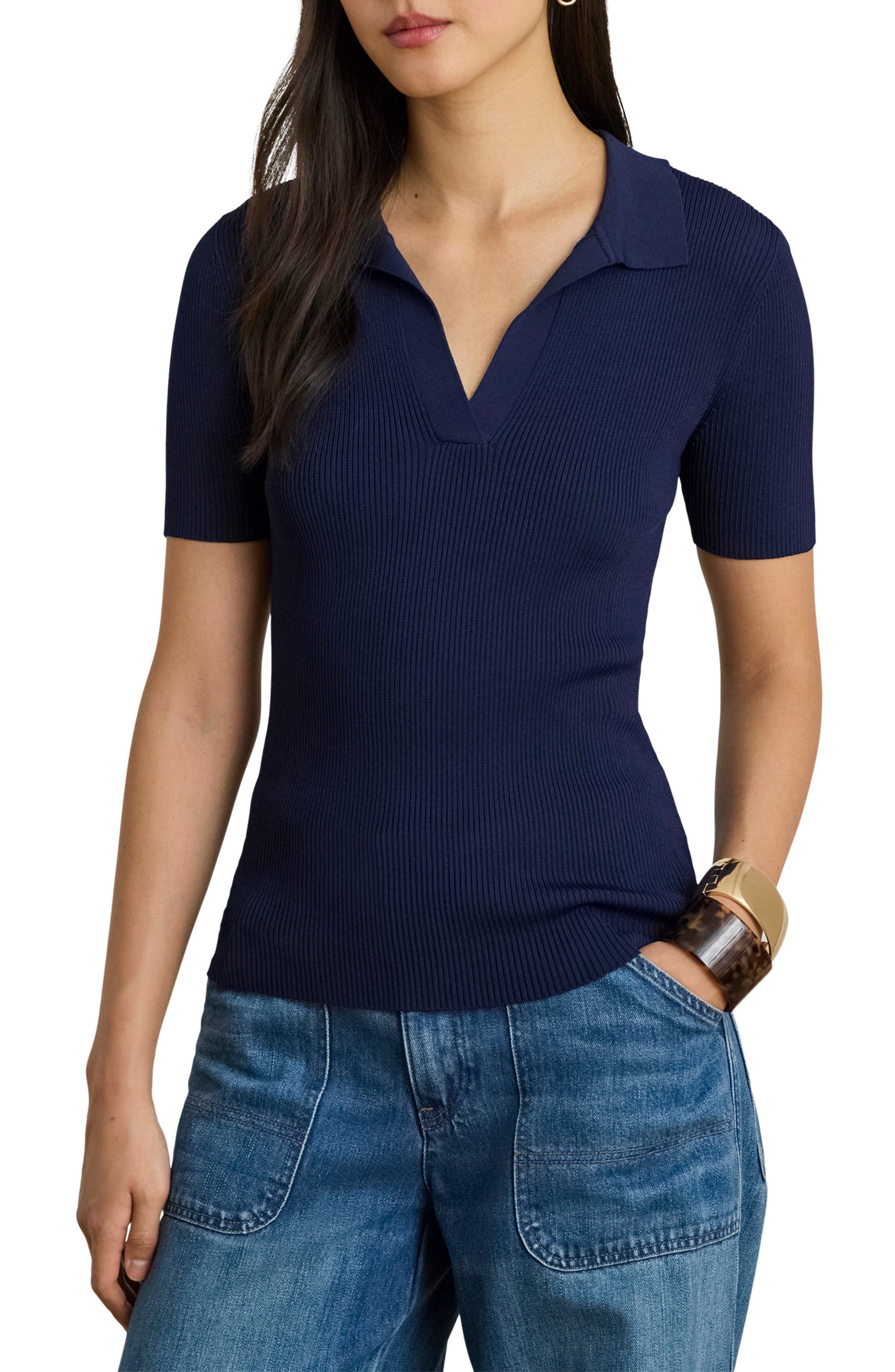 Rib Knit Polo Sweater
