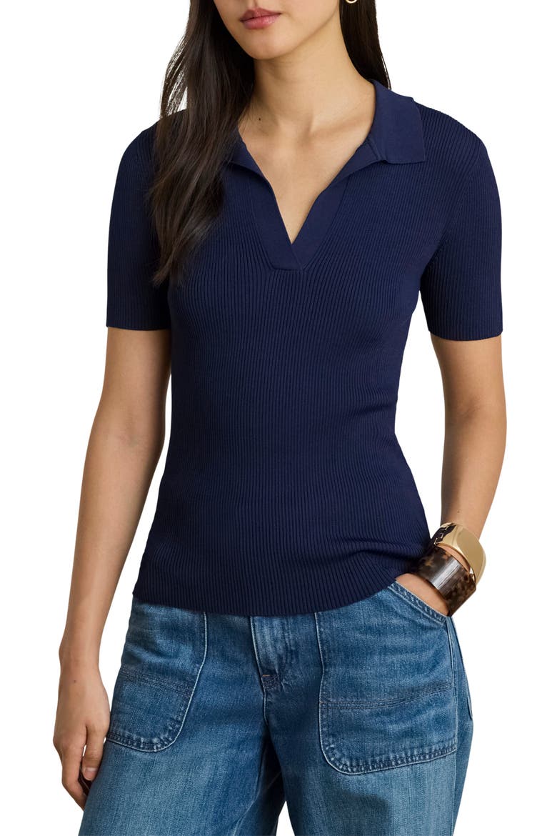 Rib Knit Polo Sweater, Main, color, REFINED NAVY BLUE