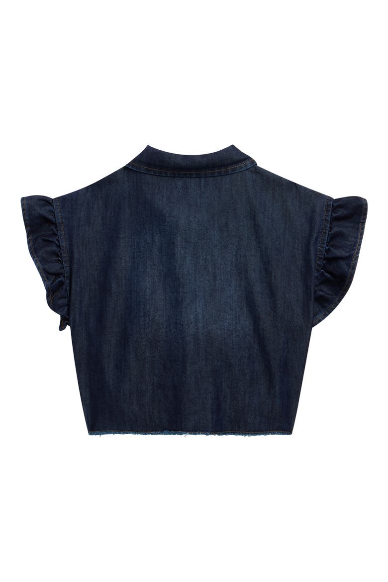 Kids' Ruffle Sleeve Denim Shirt, Alternate, color, DARK INDIGO