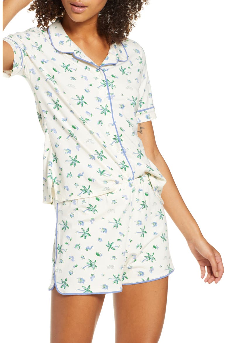 Palm Print Knit Bedtime Short Pajamas, Main, color, CLOUD LINING