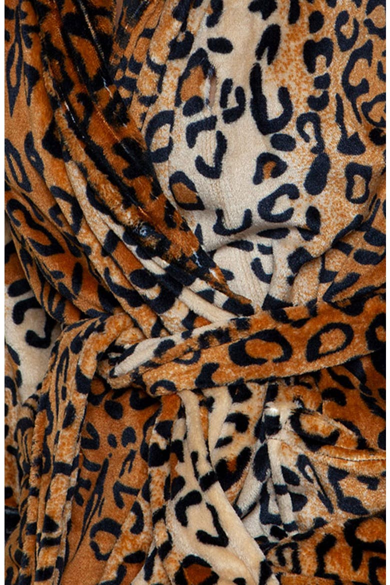 Leopard Plush Fleece Robe, Alternate, color, LEOPARD