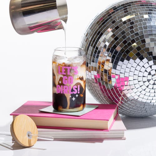 Totalee Gift Lets Go Girls Glass Cup W/ Lid And Straw Glass Clear 16 oz In Transparent