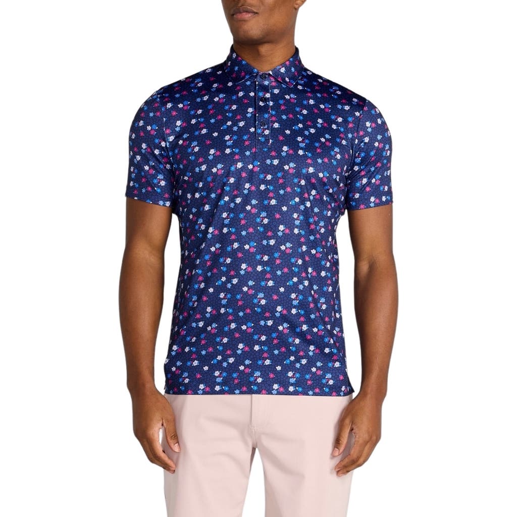 Redvanly Leone Floral Performance Golf Polo In Midnight Navy