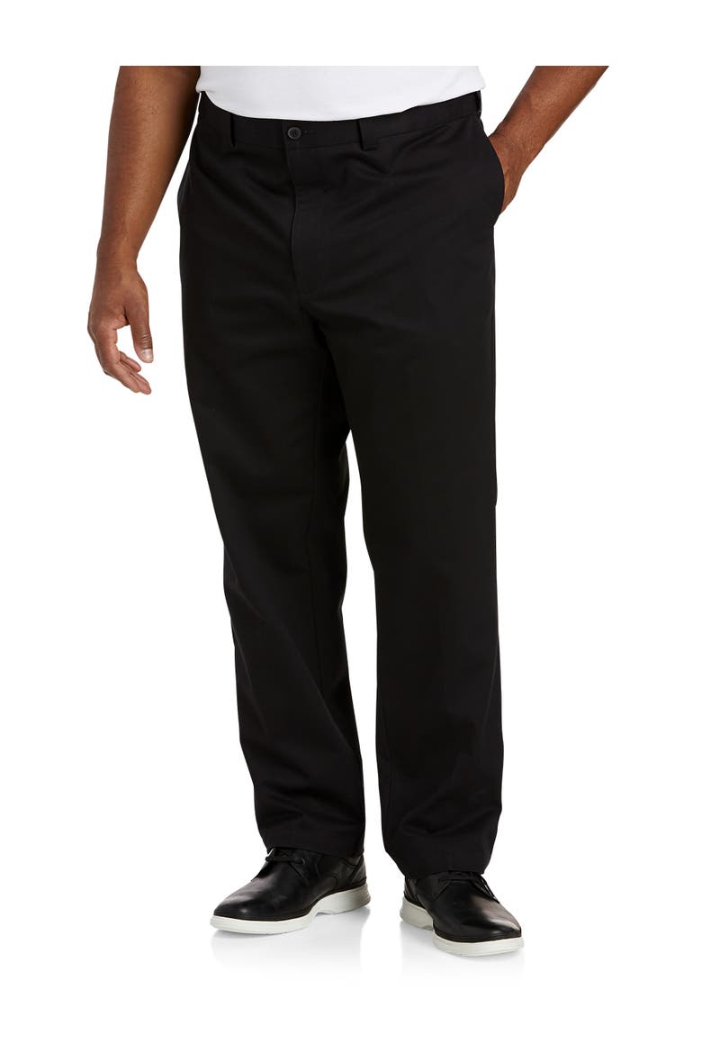 Big & Tall Flat-Front Twill Pants, Main, color, BLACK