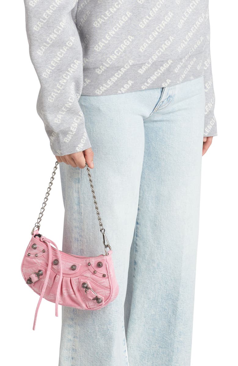 Balenciaga Mini Le Cagole Denim Logo Crossbody Bag, Alternate, color,