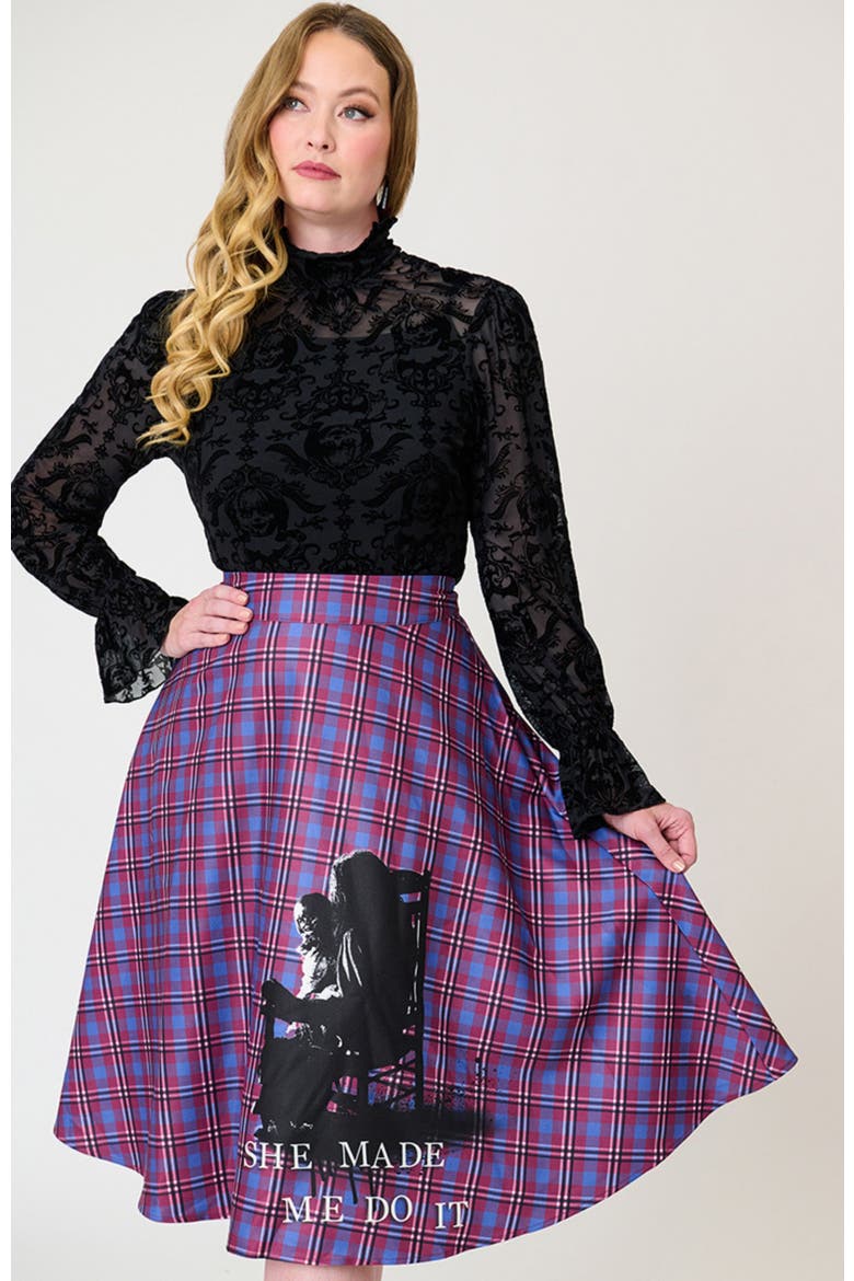 Retro Style High Waist Vivien Swing Skirt, Alternate, color, Purple w/ Annabelle Print