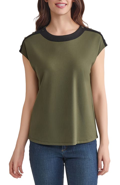 売れ筋商品|||ジョーンズニューヨーク カットソー トップス レディース Women's Side-Button Short-Sleeve Top Jones Black Women's Jones New York Tops | Nordstrom