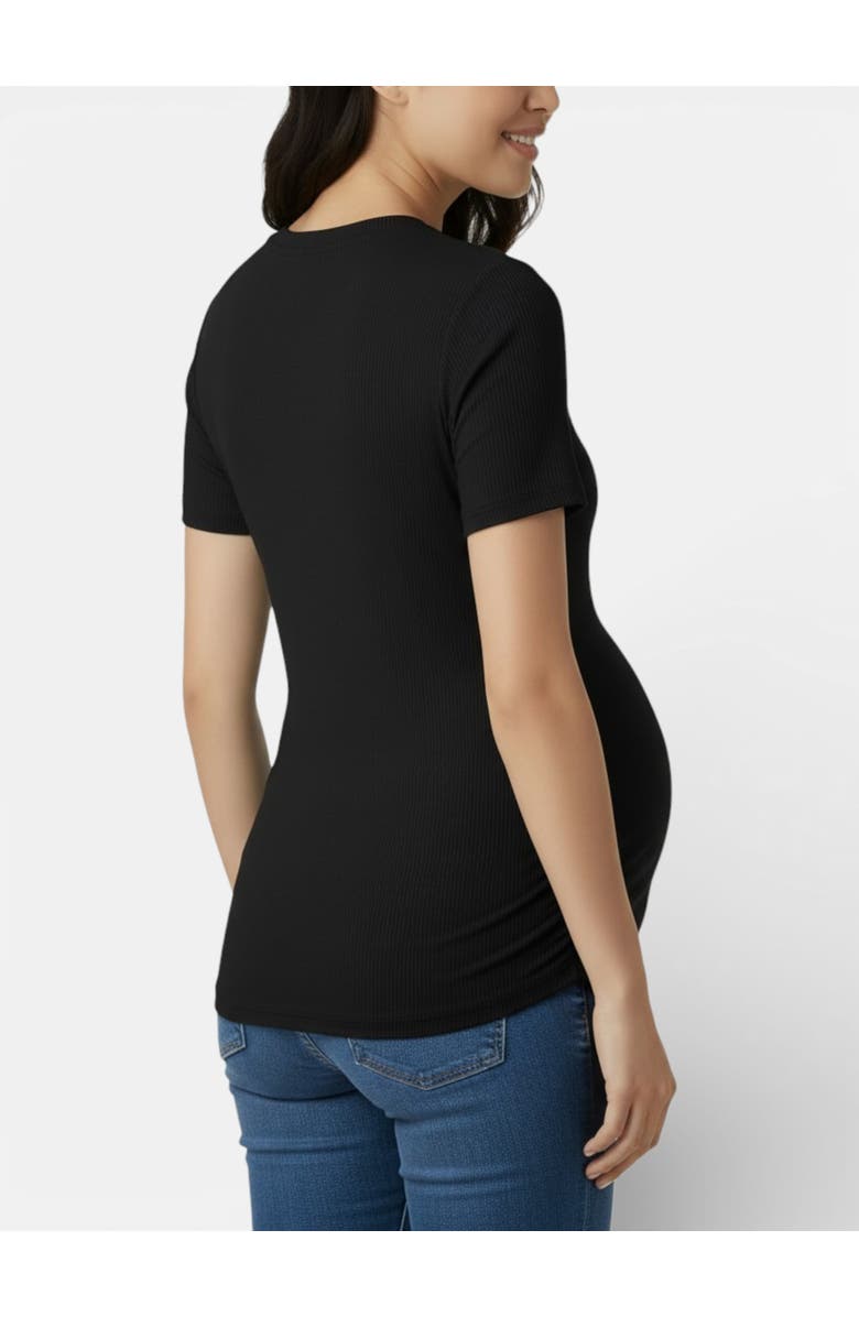 MOTHERHOOD MATERNITY Women's Crew Neck Side-Ruched Maternity Short Sleeve Top, Alternate, color, Black