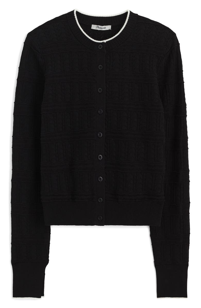 Madewell Pointelle Cotton Blend Cardigan, Main, color, Black And Ivory Combo