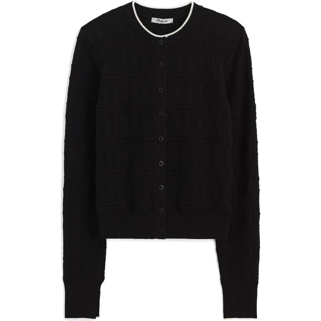 Madewell Pointelle Cotton Blend Cardigan In Black