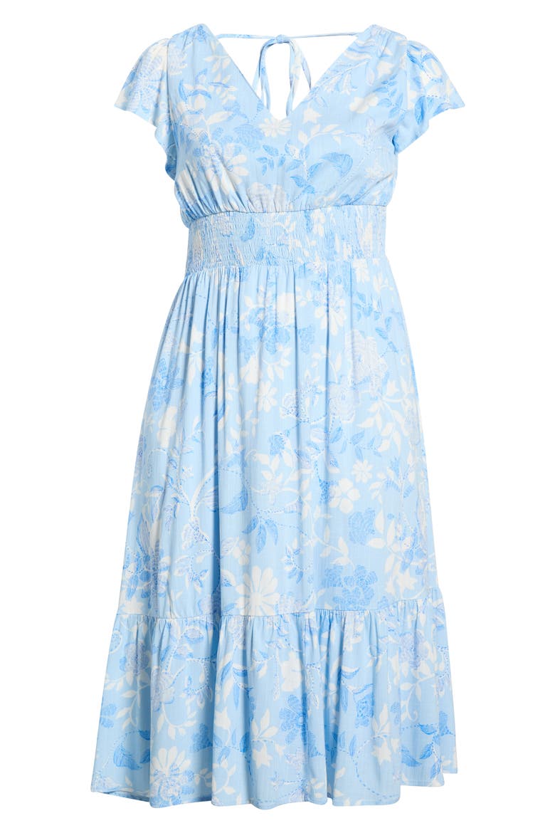 Seraphina Floral Maye Smocked Midi Dress, Alternate, color, WHITE-BLUE-MULTI