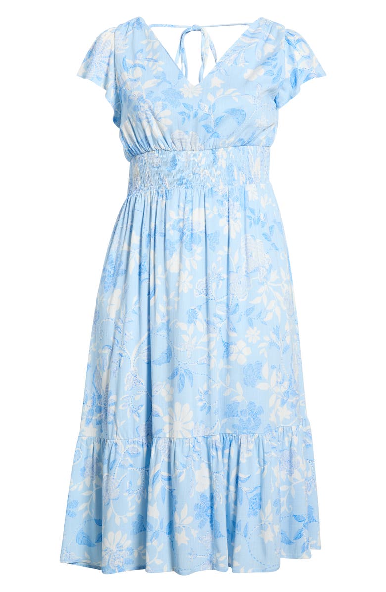 SUGARLIPS Seraphina Floral Maye Smocked Midi Dress, Alternate, color, White-Blue-Multi