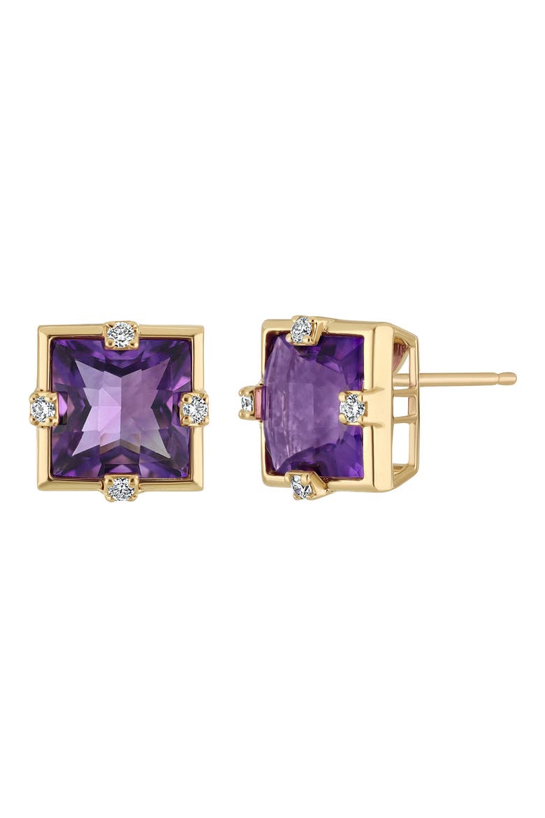 Iris Amethyst & Diamond Stud Earrings, Main, color, 18KY