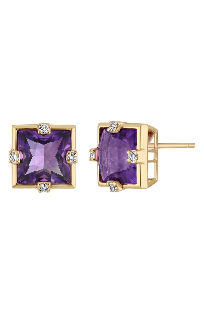 Bony Levy Iris Amethyst & Diamond Stud Earrings, Main, color, 18K Yellow Gold