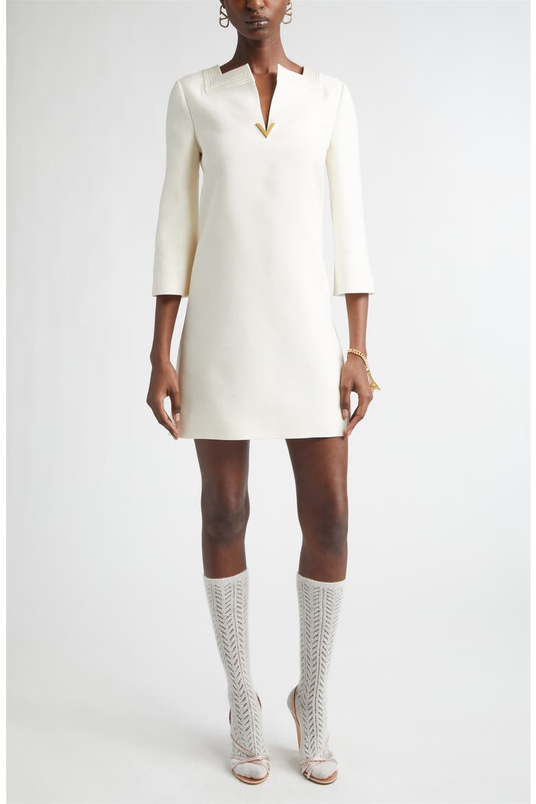 Wool & Silk Crepe Couture Dress, Main, color, IVORY