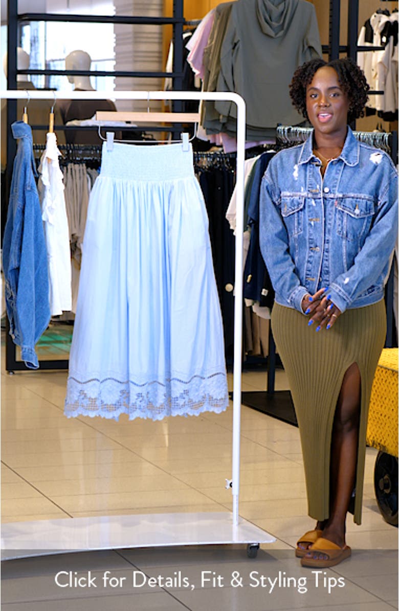 Embroidered Eyelet Cotton Smocked Waist Skirt