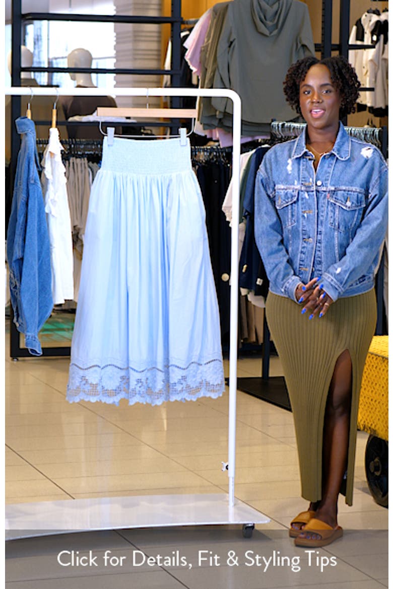 Embroidered Eyelet Cotton Smocked Waist Skirt video