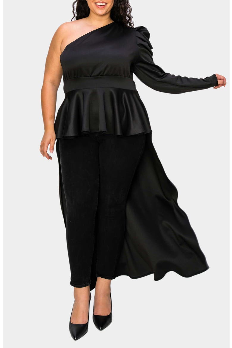 Nicolette One-Shoulder Peplum Top, Alternate, color, BLACK
