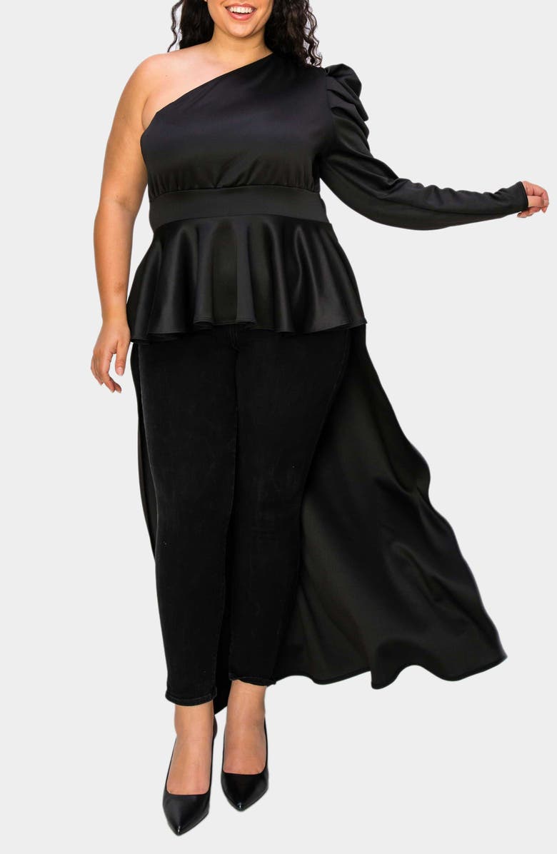 L I V D Nicolette One-Shoulder Peplum Top, Alternate, color, Black