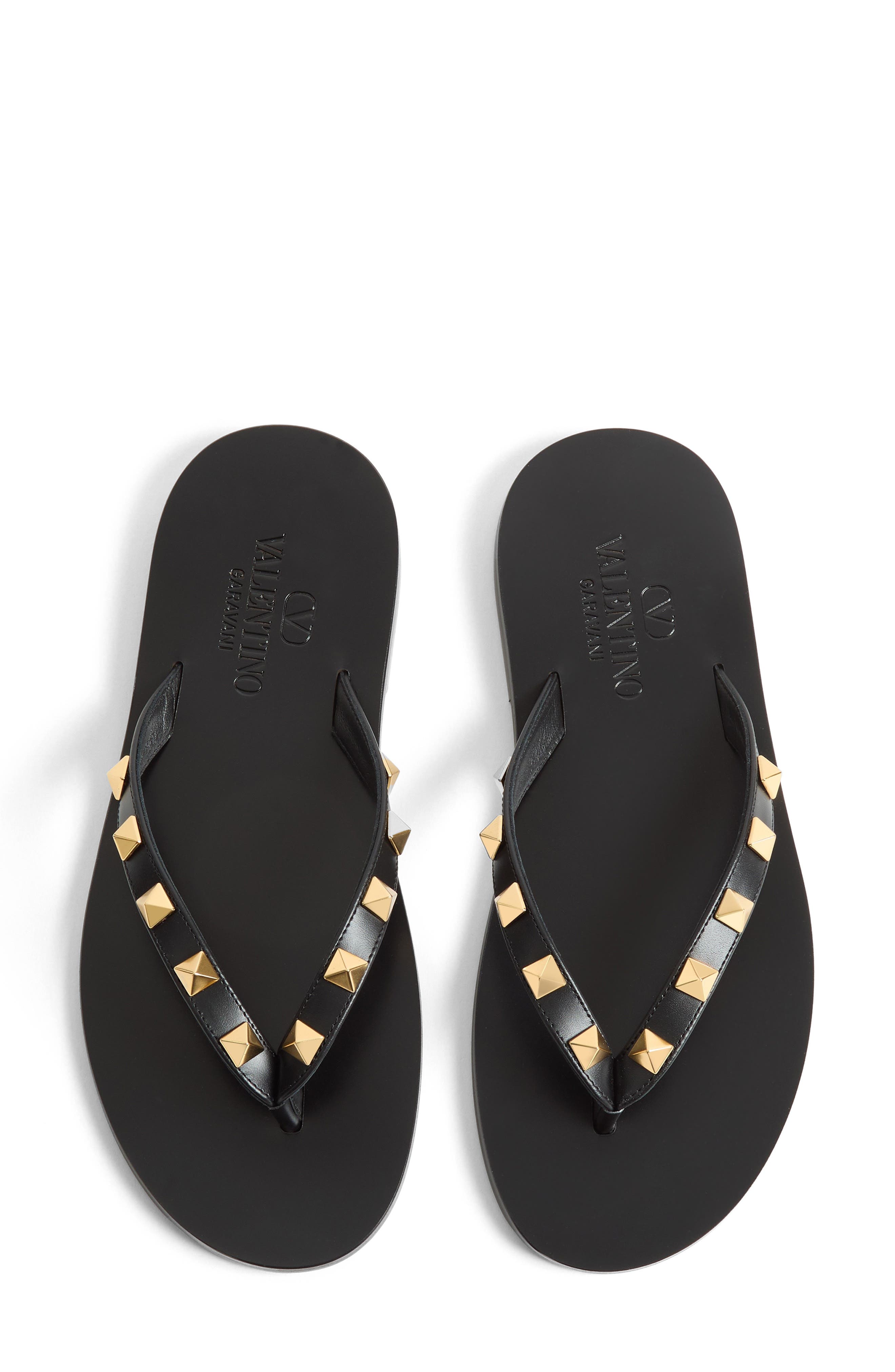Valentino Rockstud Flip Flop, Alternate, color, Black