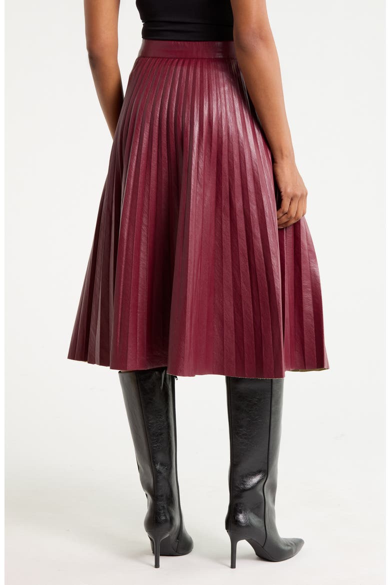 Pleated Faux Leather Midi Skirt, Alternate, color, CLASSIC BURGUNDY