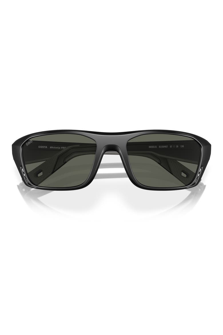 57mm Polarized Rectangular Sunglasses, Alternate, color, MATTE BLACK/ GRAY 580G