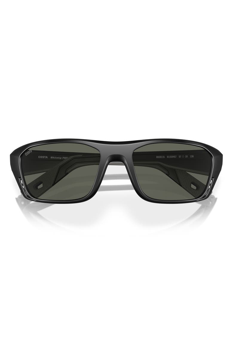 Costa Del Mar 57mm Polarized Rectangular Sunglasses, Alternate, color, Matte Black/ Gray 580G