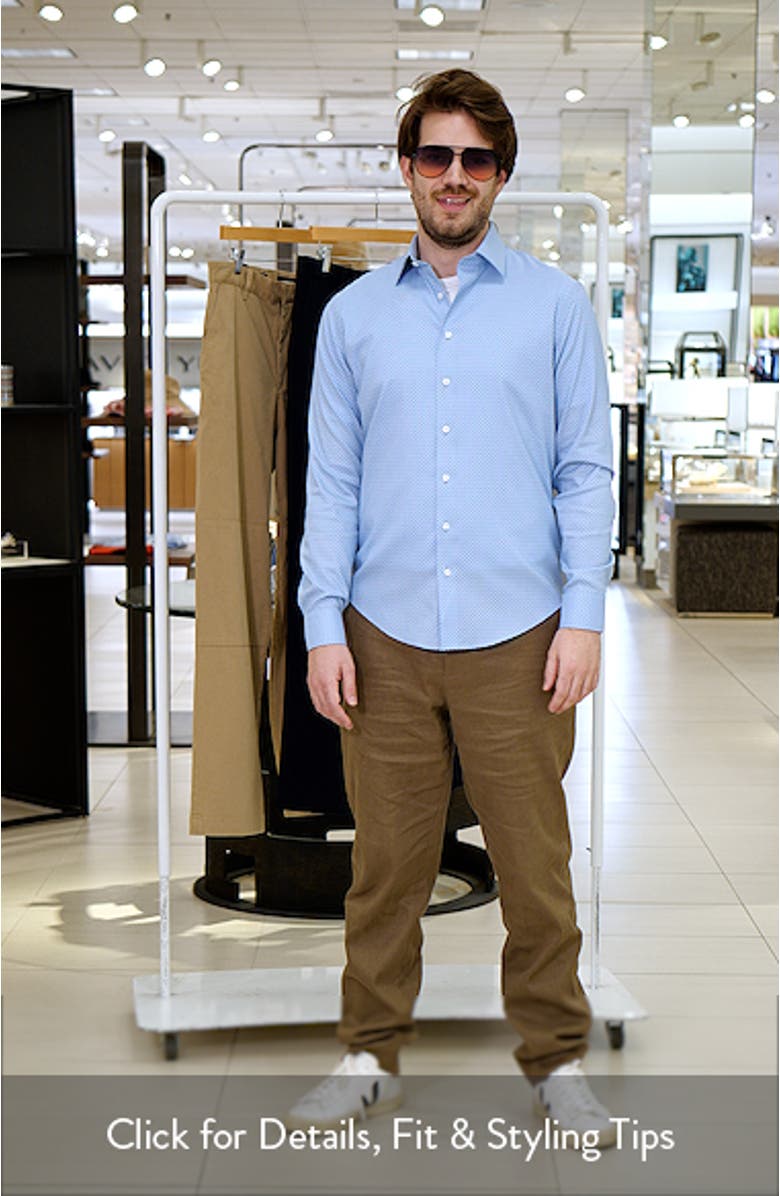 Trim Fit Geometric Print Premium Performance Linen Twill Dress Shirt, sales video thumbnail