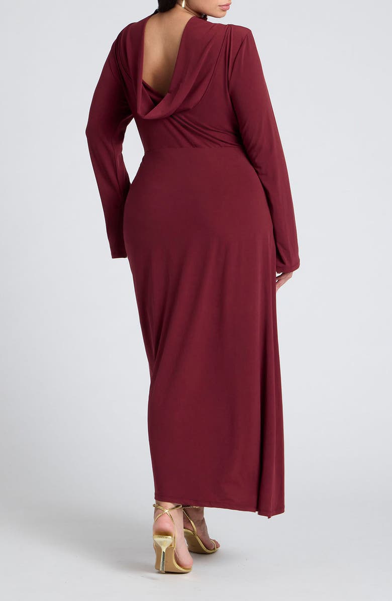 ELOQUII Cowl Back Long Sleeve Maxi Dress, Alternate, color,