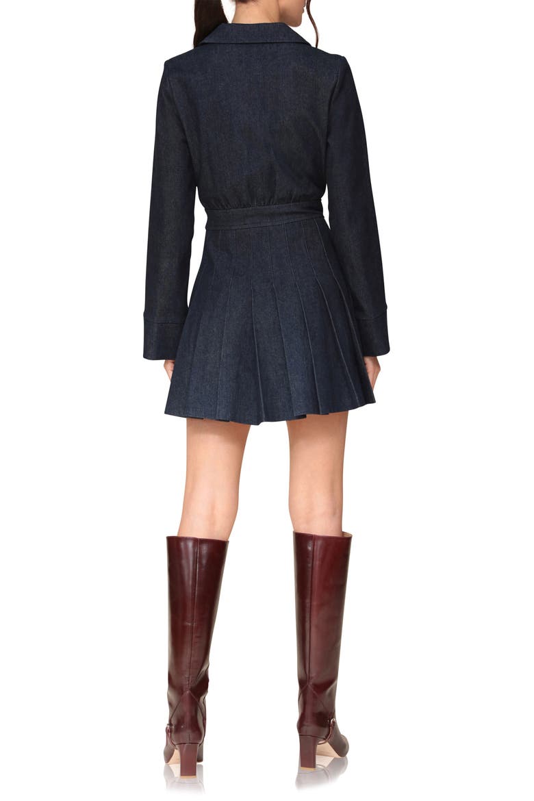 Pleated Long Sleeve Denim Minidress, Alternate, color, INK BLUE WASH