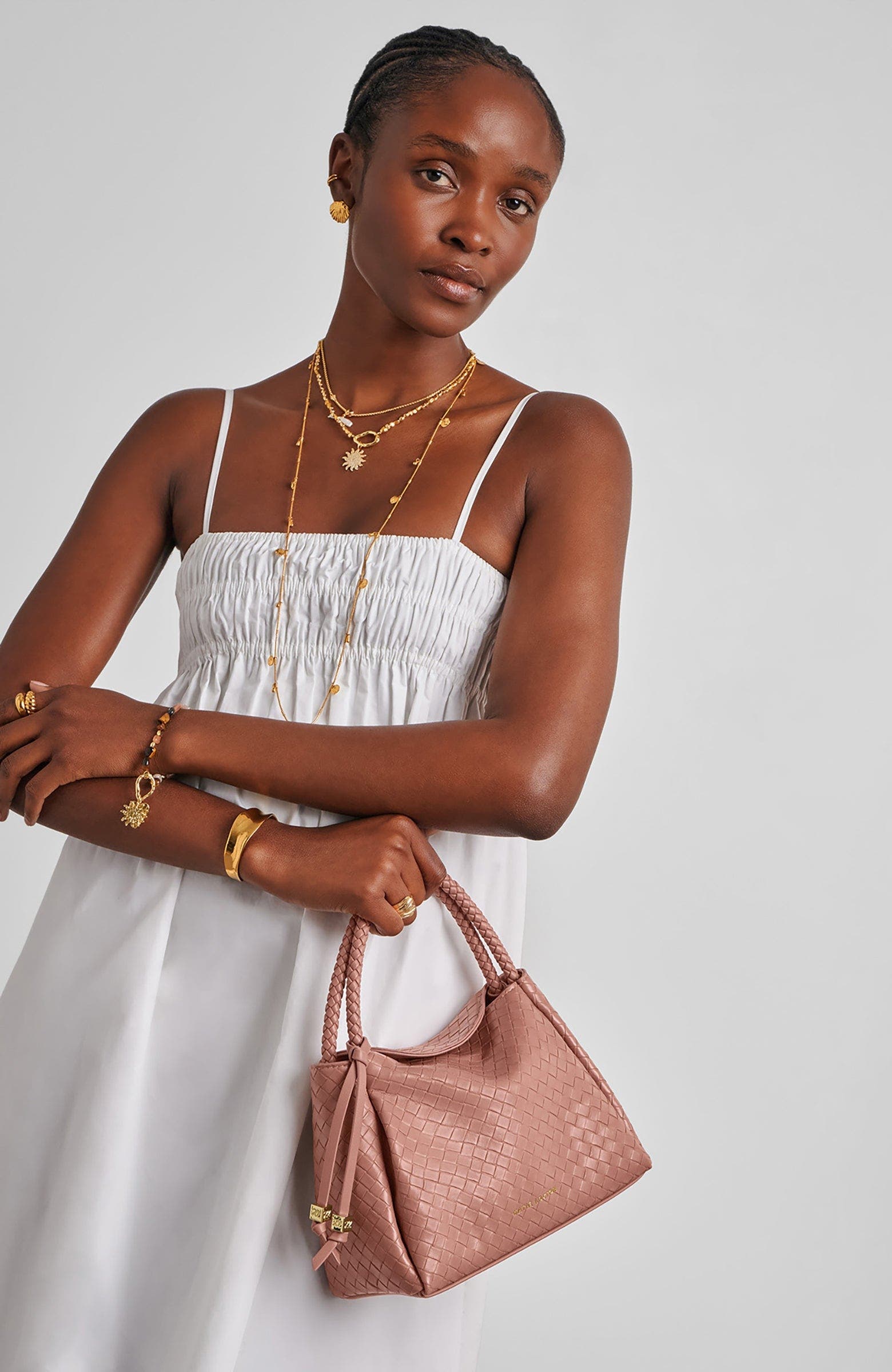 Katie Loxton Nova Woven Texture Top Handle Bag, Alternate, color, Pink Clay