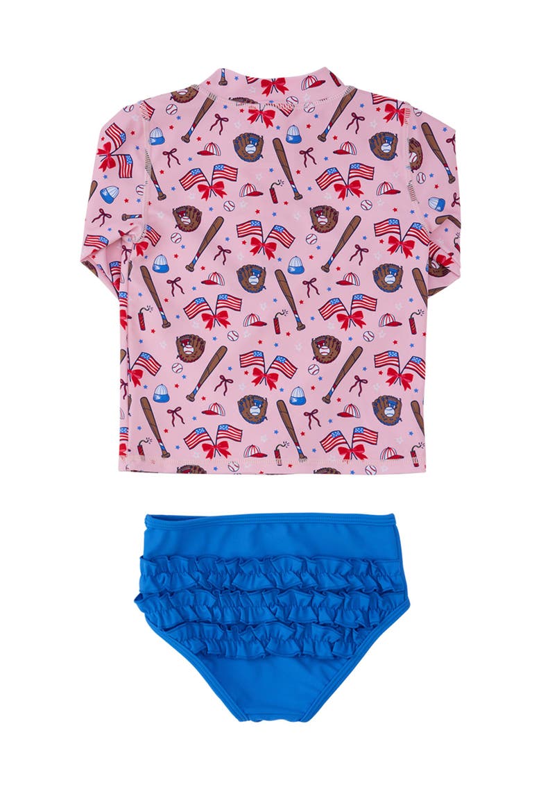 Toddler Girls UPF50+ Long Sleeve Zipper Rash Guard 2-Piece, Alternate, color, Pink Stars & Strikes