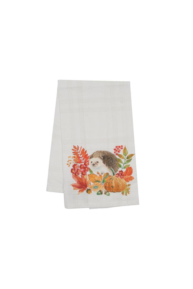 Harvest Pumpkin Hedgehog Floral Flower Leaves Cloth Dishtowel, Main, color, Red