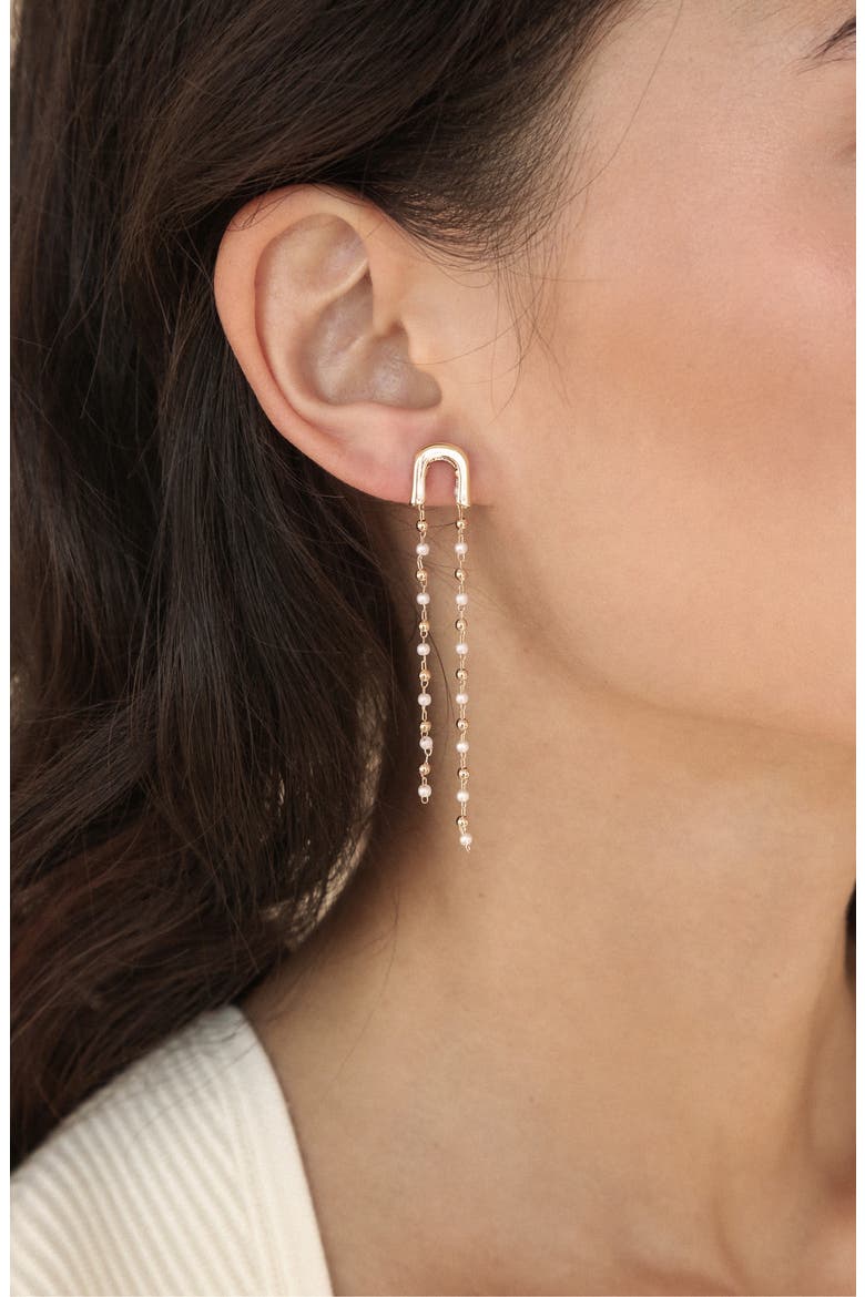Imitation Pearl Linear Drop Earrings, Alternate, color, GOLD