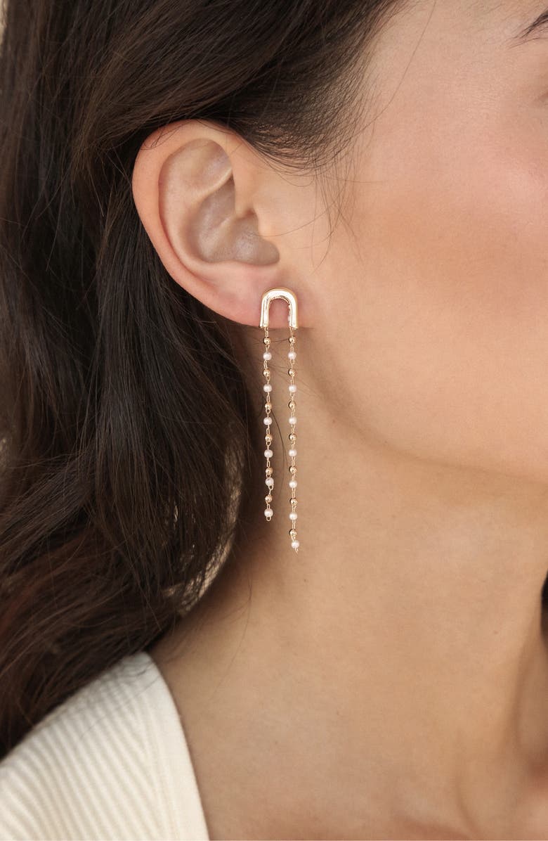 Ettika Imitation Pearl Linear Drop Earrings, Alternate, color, Gold