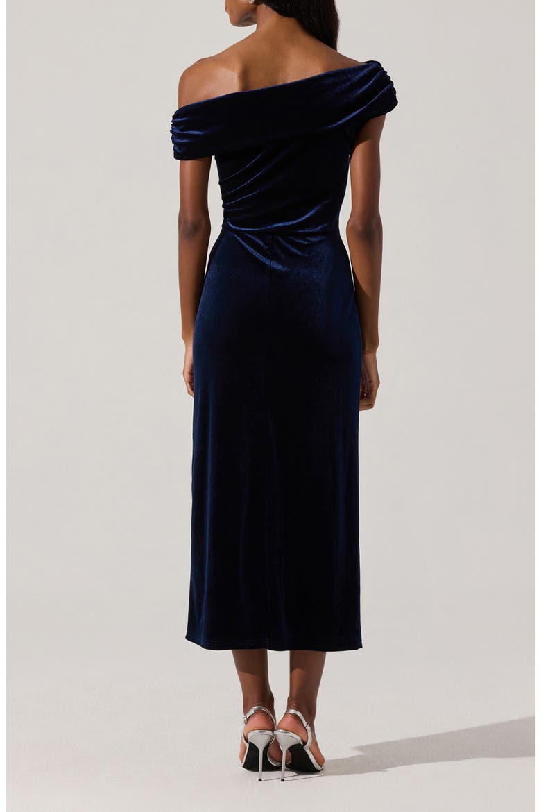 One-Shoulder Velvet Midi Dress, Alternate, color, MIDNIGHT