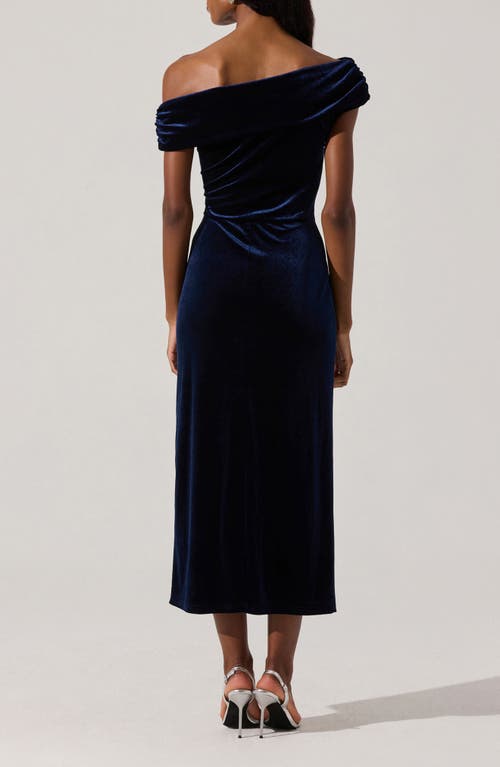Astr The Label One-shoulder Velvet Midi Dress In Blue