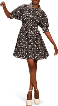 Isaac Mizrahi New York Rhinestone Collar Star Print Cotton Shirtdress