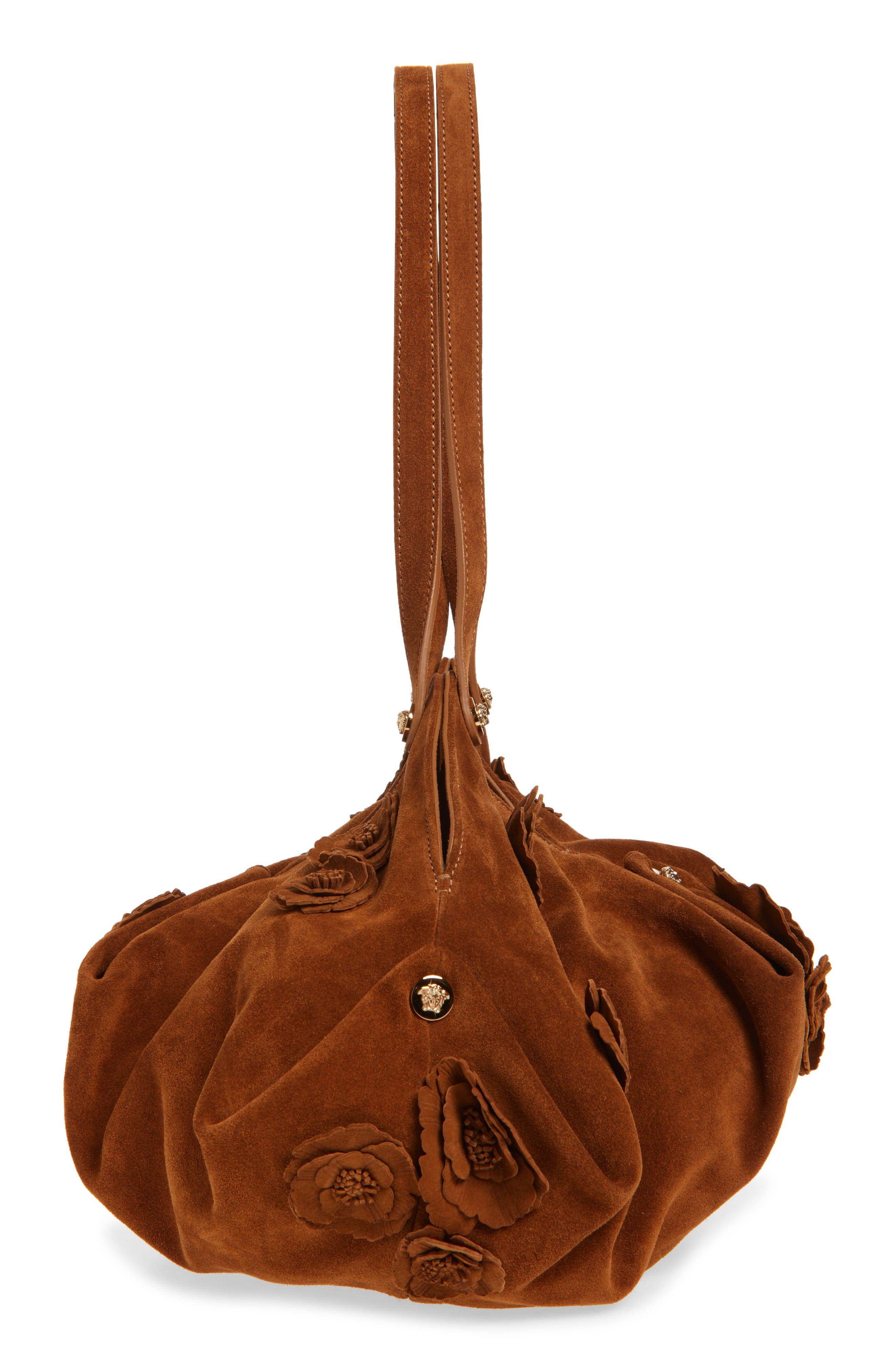 Versace Medusa 95 Rosette Suede Hobo Bag, Alternate, color, 