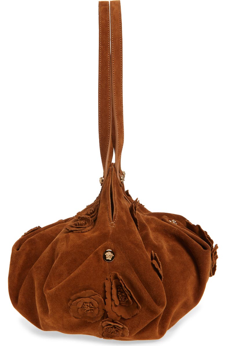 Versace Medusa 95 Rosette Suede Hobo Bag, Alternate, color,