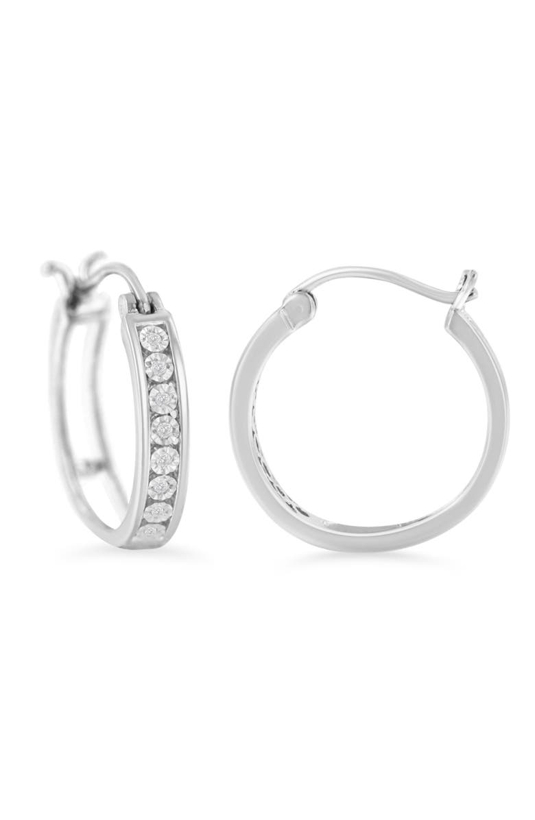 Haus of Brilliance Silver Diamond Accent Channel Style Hoop Earring, Alternate, color, White