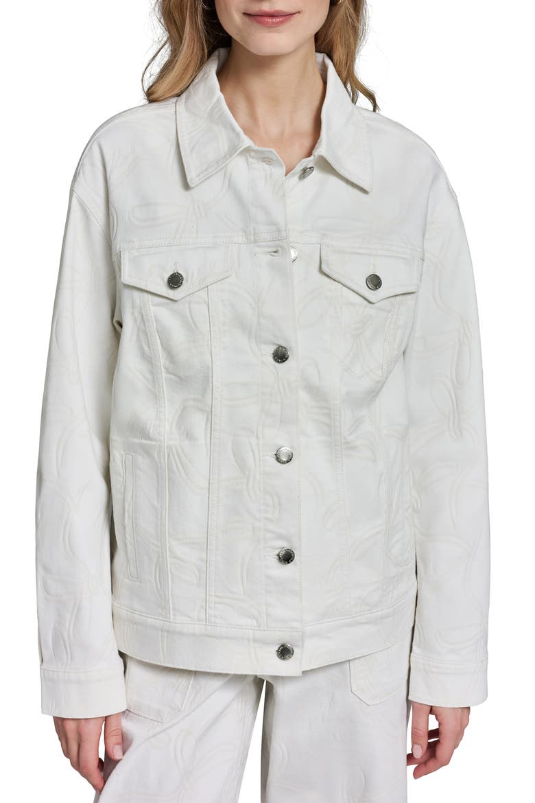 Bow Denim Jacket, Main, color, WHITE DENIM