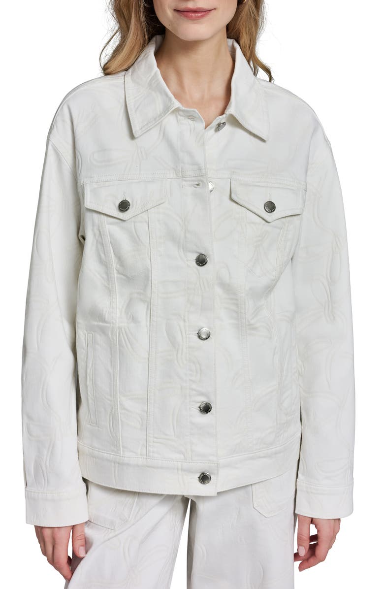 KARL LAGERFELD PARIS Bow Denim Jacket, Main, color, White Denim