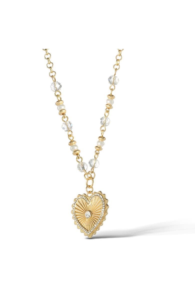 Heart Necklace with Clear Crystal Embellishments, 16" + 2", Alternate, color, Gold