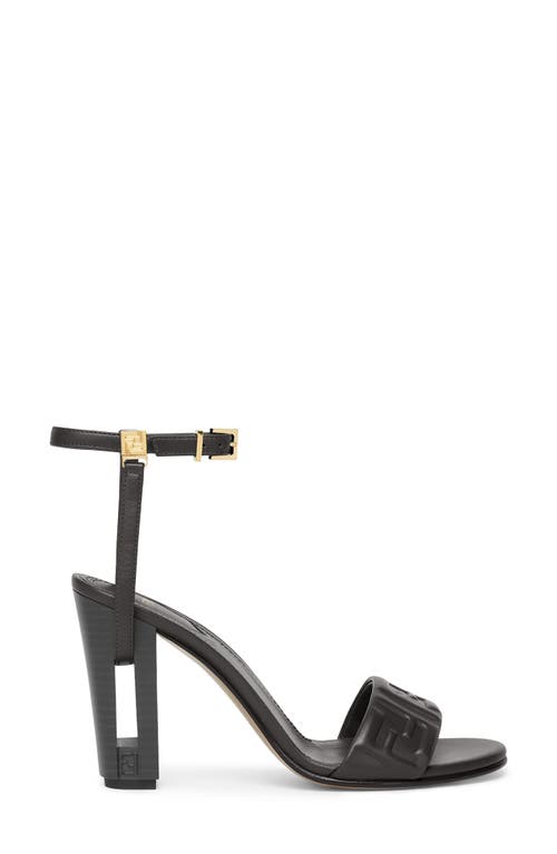 Fendi Leather Open Toe Block Heel Sandals In Nero/nero
